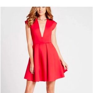 Guess Red Deep V Scuba Dress